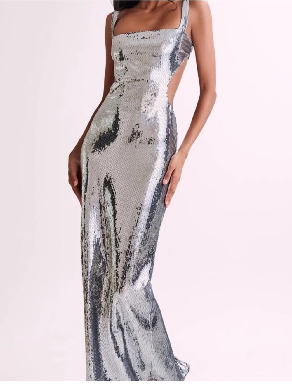 Silver Sequin Party Dress -Meshki cut out - Picture 2 of 2